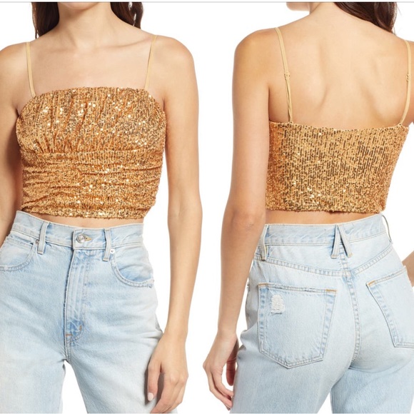 Free people Ta Da sequin embellished crop top in Gold women’s sparkly - Picture 3 of 5